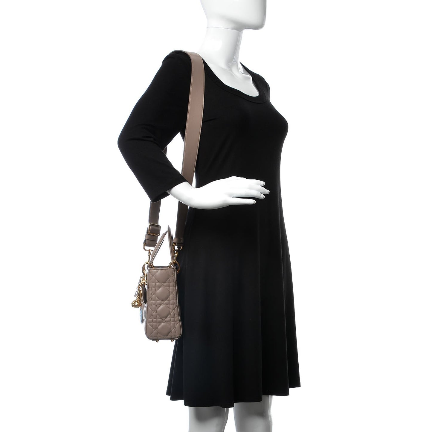 Lambskin Cannage Small Jeweled Swan Lady Dior Taupe