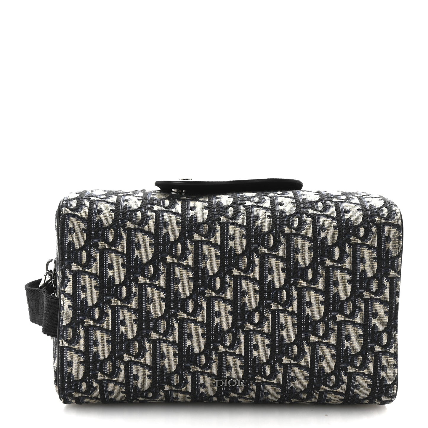 Oblique Jacquard Grained Calfskin Lingot Toiletry Case Blue Black