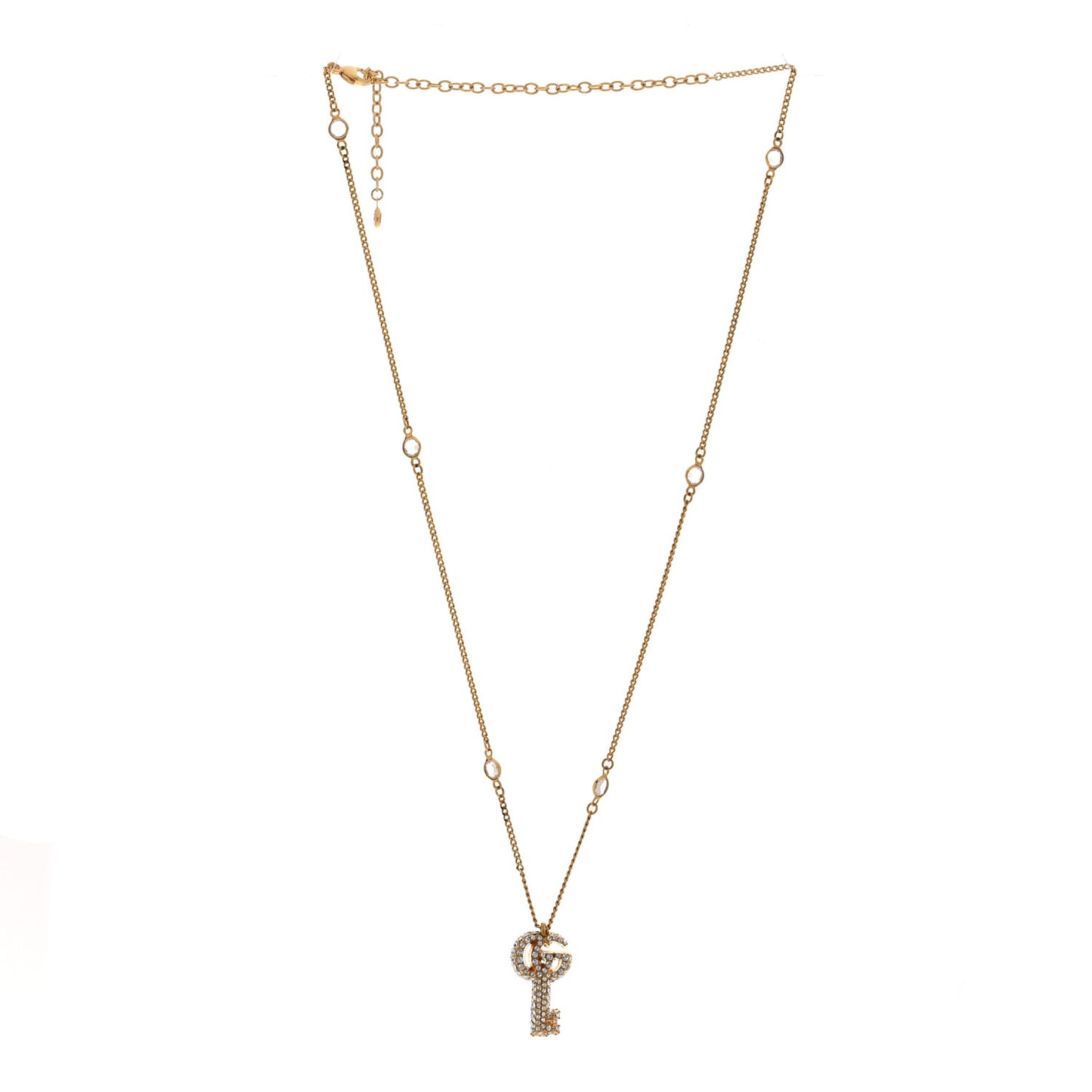 Crystal Key Pendant Necklace Gold
