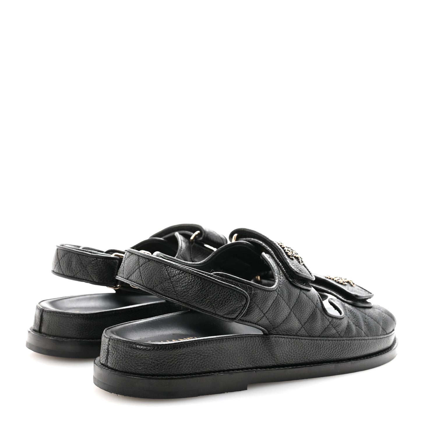 Grained Calfskin Velcro Dad Sandals 38.5 Black