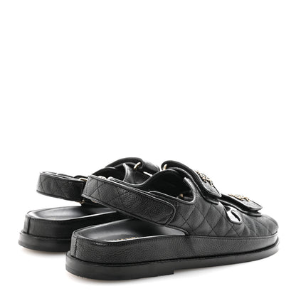 Chanel Grained Calfskin Velcro Dad Sandals 38.5 Black 5 of 10