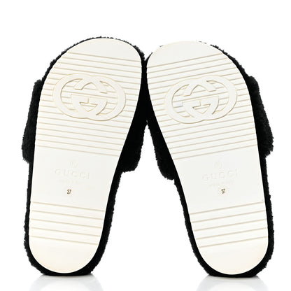 Gucci Shearling Womens Eileen Slide Sandals 37 Black Butterscotch 5 of 9