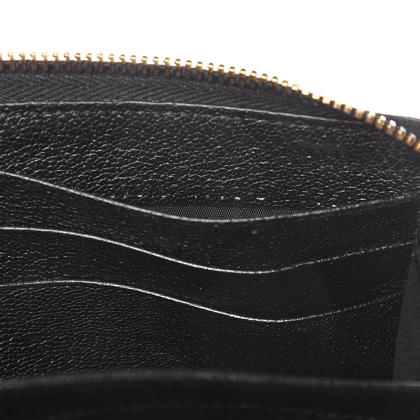 Chevre Gold Metallic Edge Hardware Zip Around Wallet Black