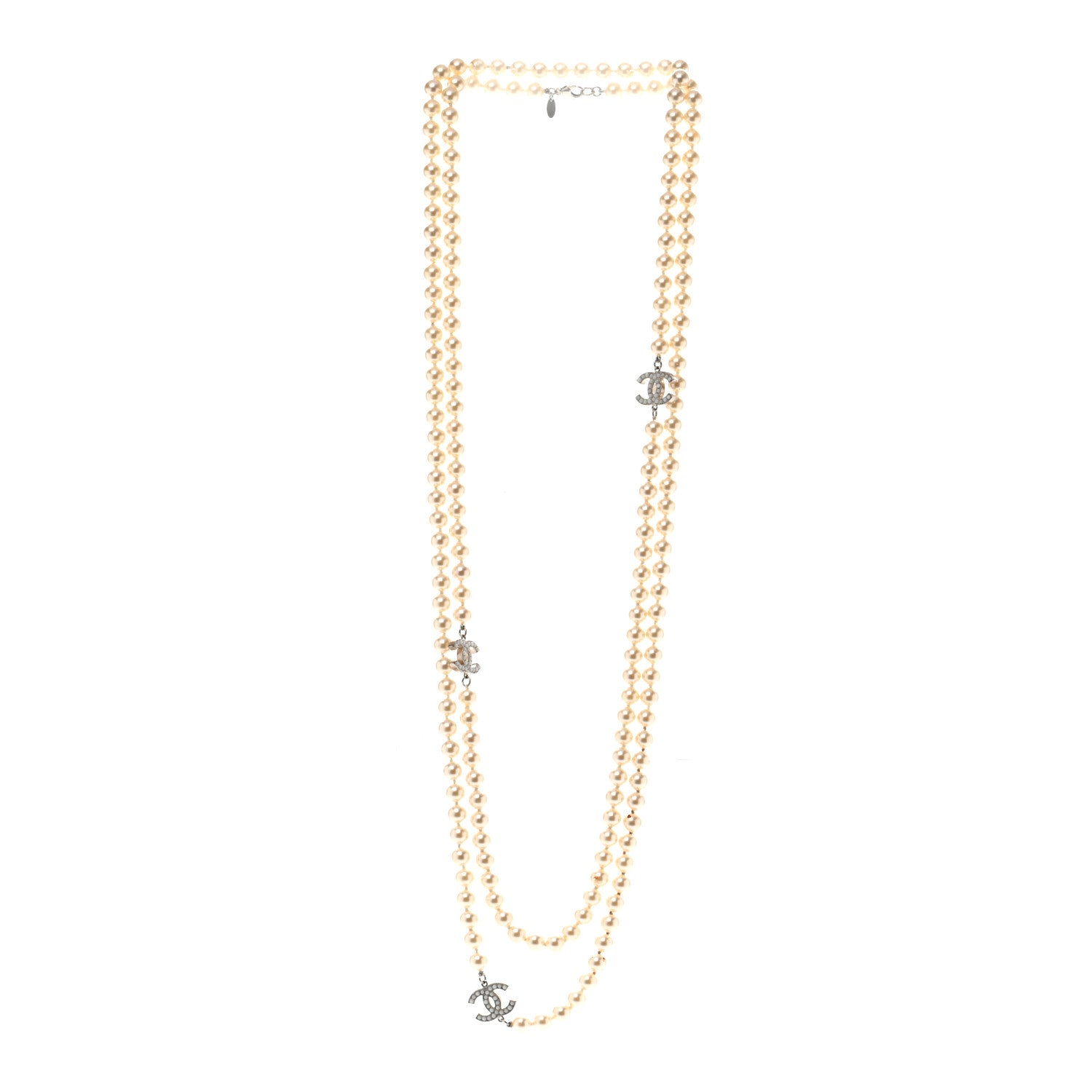 Chanel Graduated Pearl CC Long Necklace Silver 3 of 7