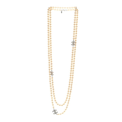 Chanel Graduated Pearl CC Long Necklace Silver 3 of 7