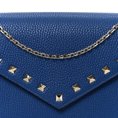 Valentino Garavani Pebbled Calfskin Rockstud Envelope Wallet On Chain Bag Blu Delft 7 of 9