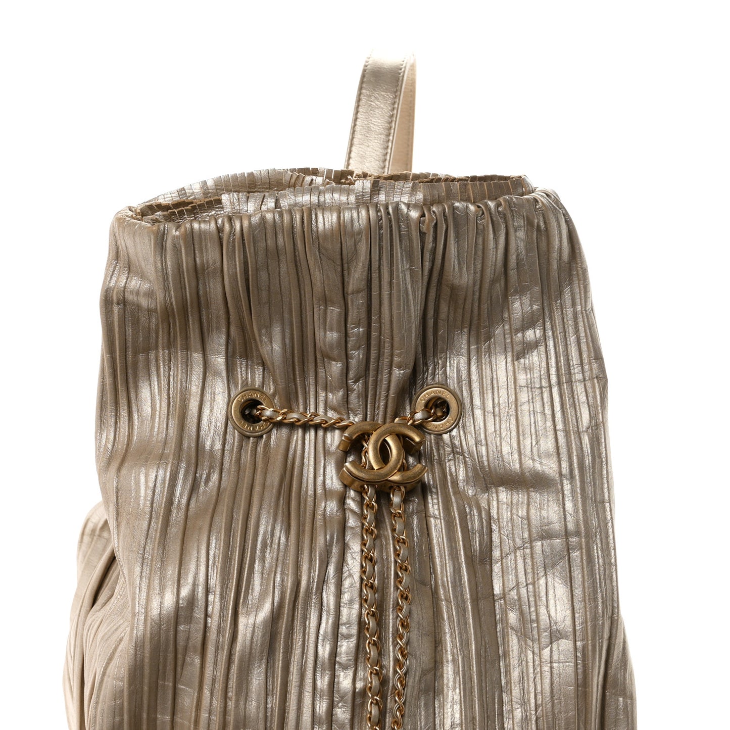 Iridescent Crumpled Calfskin Small Coco Pleats Backpack Gold