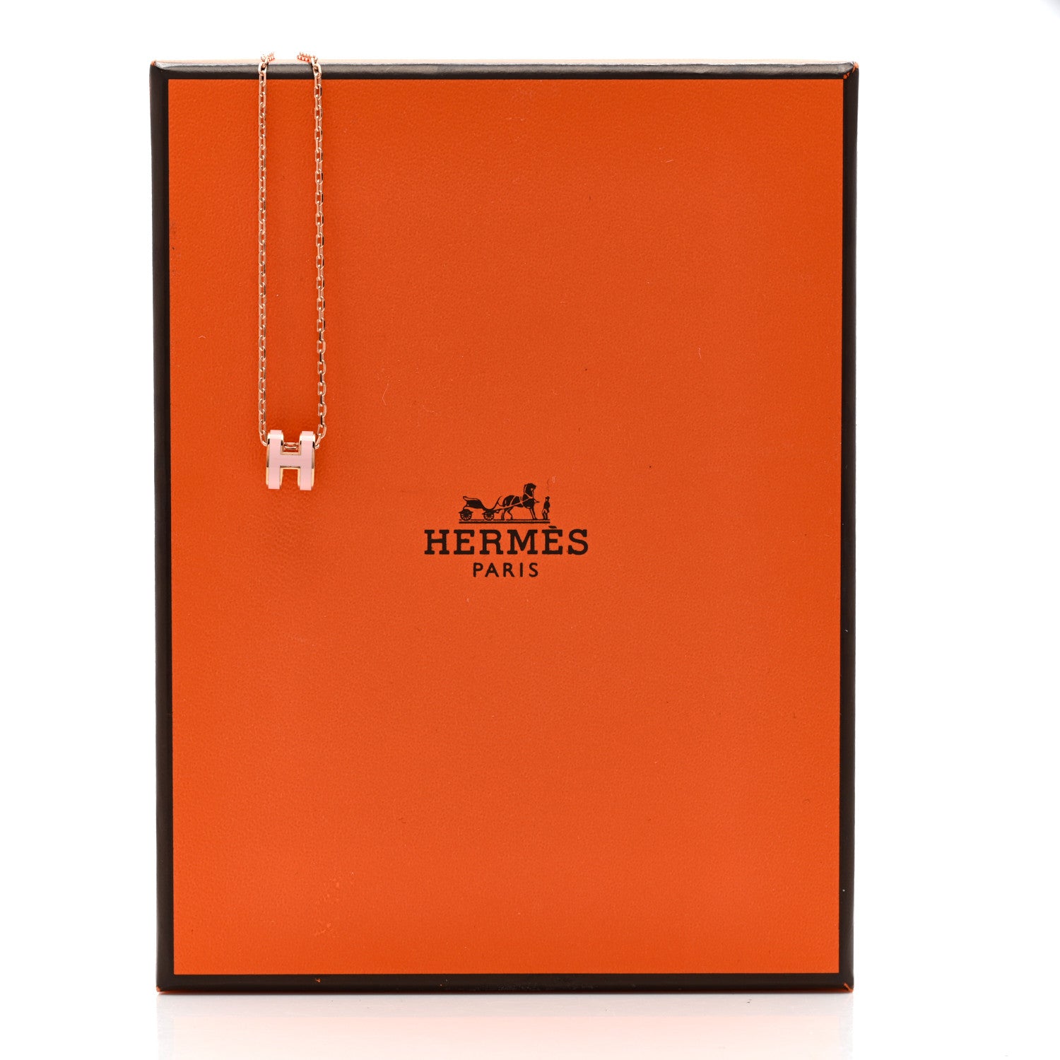 Hermes Lacquered Rose Gold Mini Pop H Pendant Necklace Rose Dragee 7 of 7