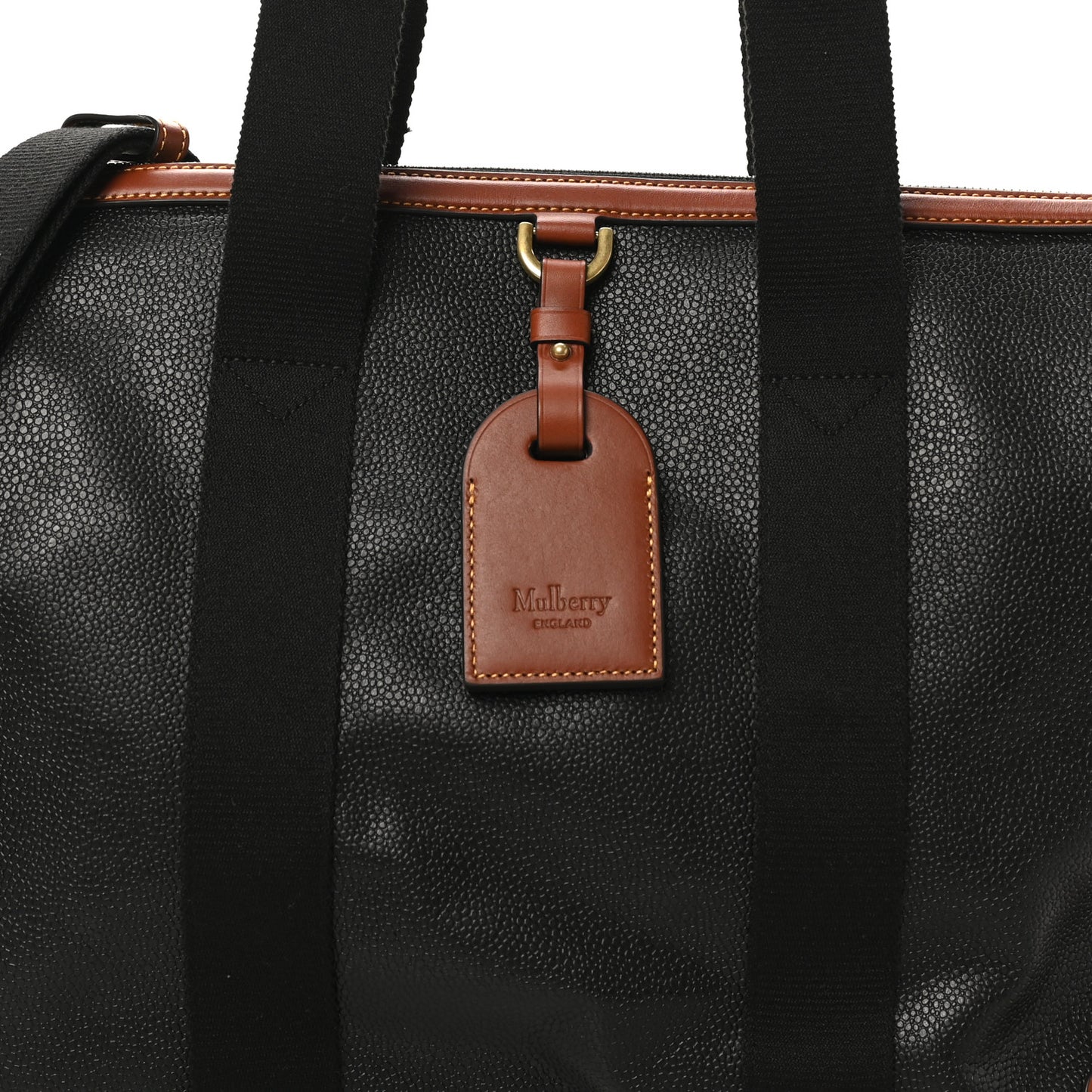 Eco Scotchgrain Calfskin Heritage Day Clipper Duffle Bag Black Cognac