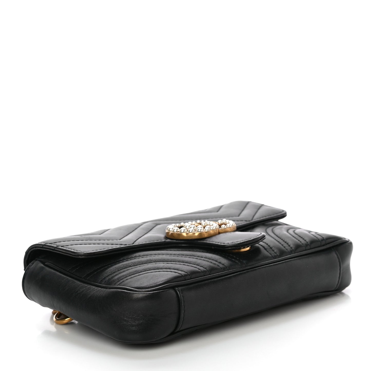 Calfskin Matelasse Pearly GG Marmont Chain Belt Bag Black