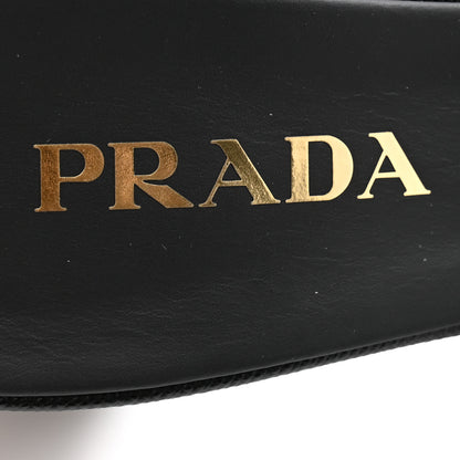 Prada Jacquard Trianglolo Symbole Embroidered Metal Triangle Logo 65mm Block Heel Slide Sandals 39 Black Beige 6 of 8