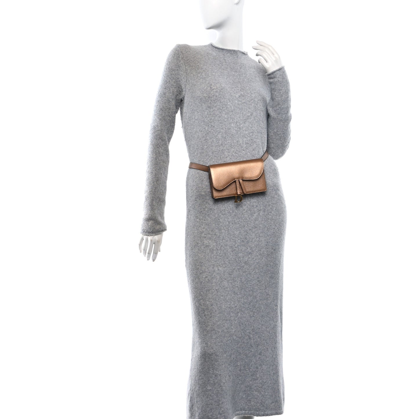 Metallic Grained Calfskin Saddle Belt Bag Gold