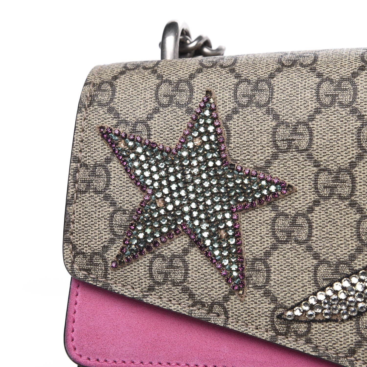 Gucci GG Supreme Monogram Suede Pierced Heart Embroidered Medium Dionysus Shoulder Bag Beige Ebony Pink Tropical Flower 12 of 16