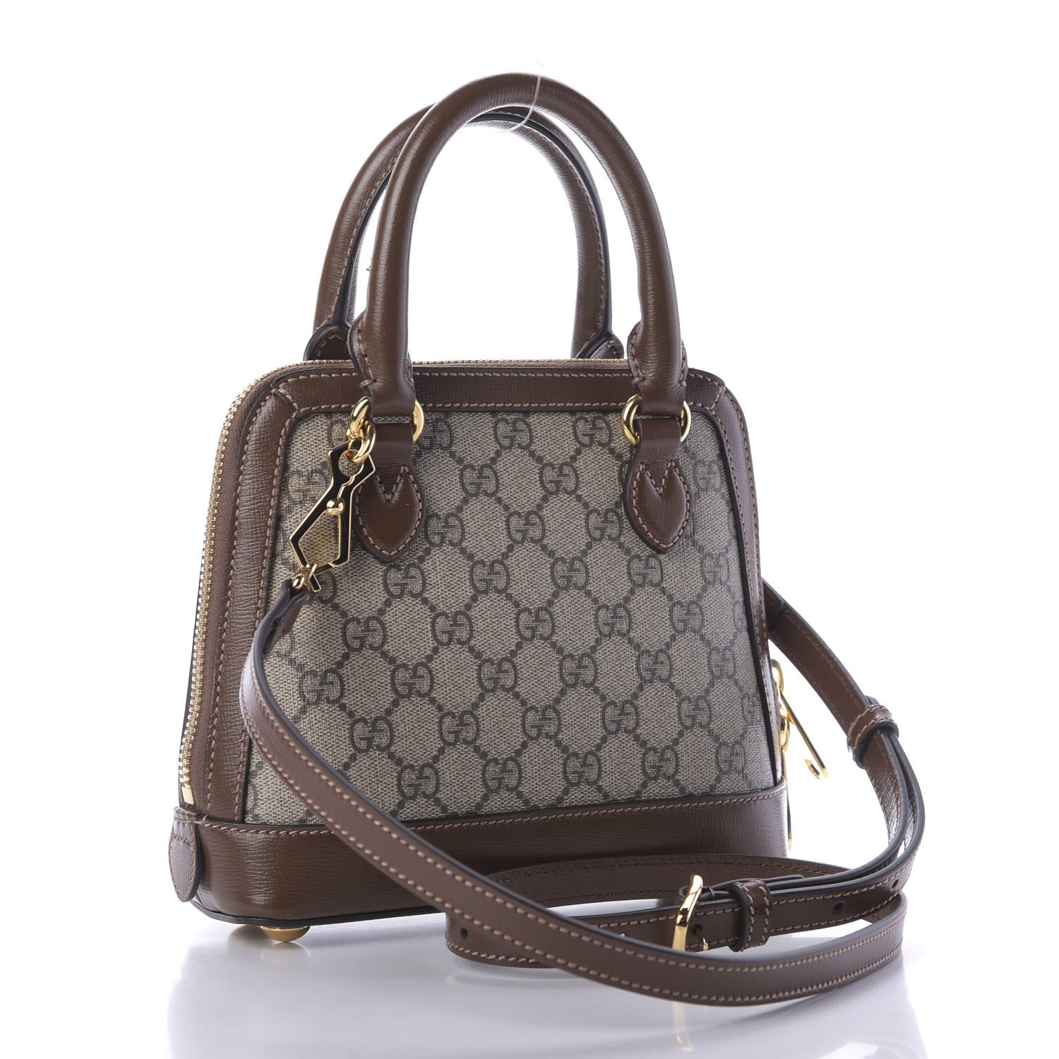 Gucci GG Supreme Monogram Azalea Calfskin Mini Horsebit 1955 Top Handle Bag Beige Ebony Brown Sugar 3 of 9