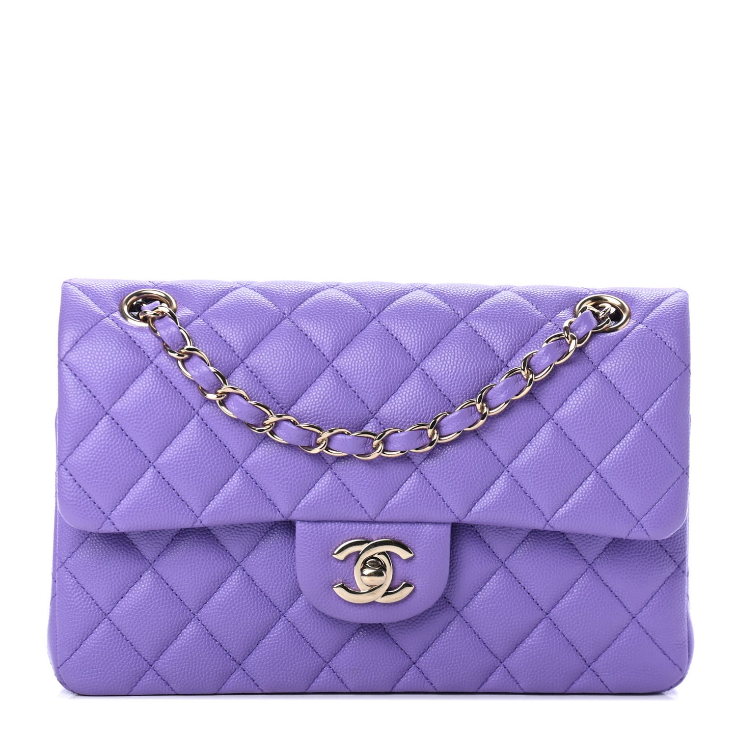 Caviar Quilted Small Double Flap Purple