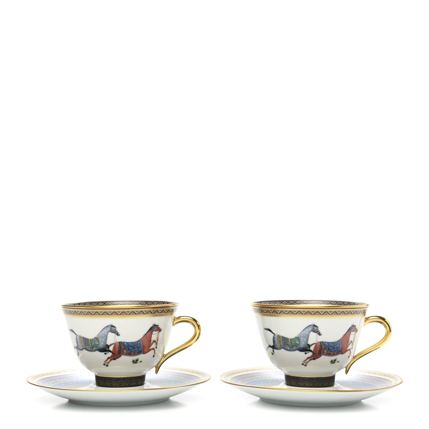 Porcelain Cheval d'Orient Tea Cup and Saucer Set of 2