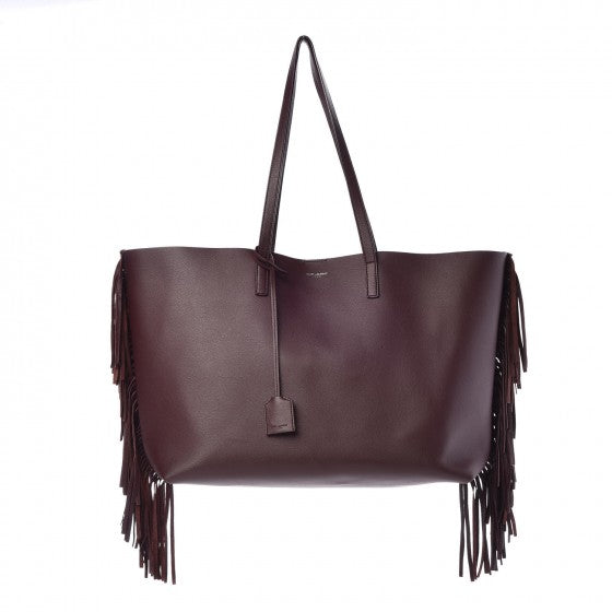 Calfskin Large Fringe Shopping Tote Amaranto