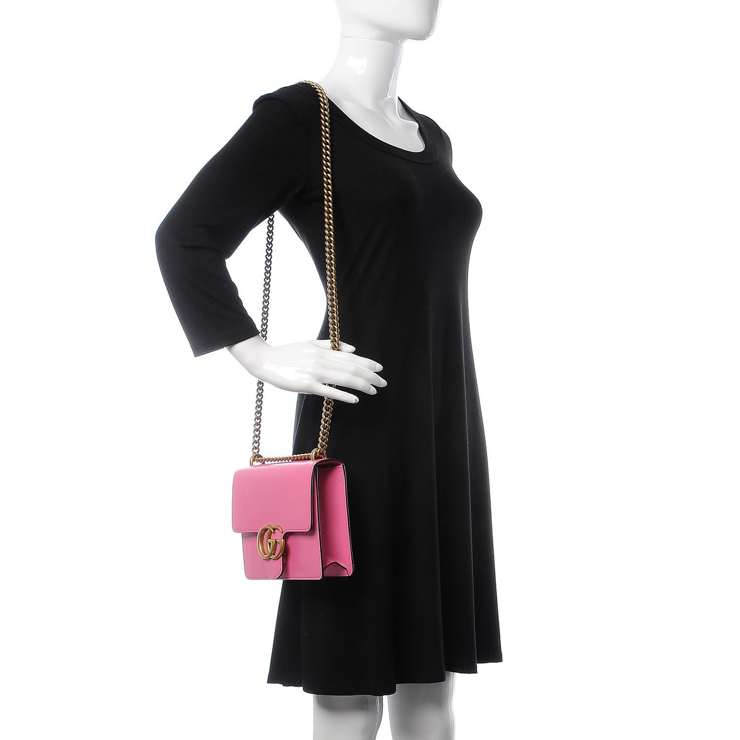 Knight Calfskin Small GG Marmont Chain Handle Bag Pink Tropical Flower