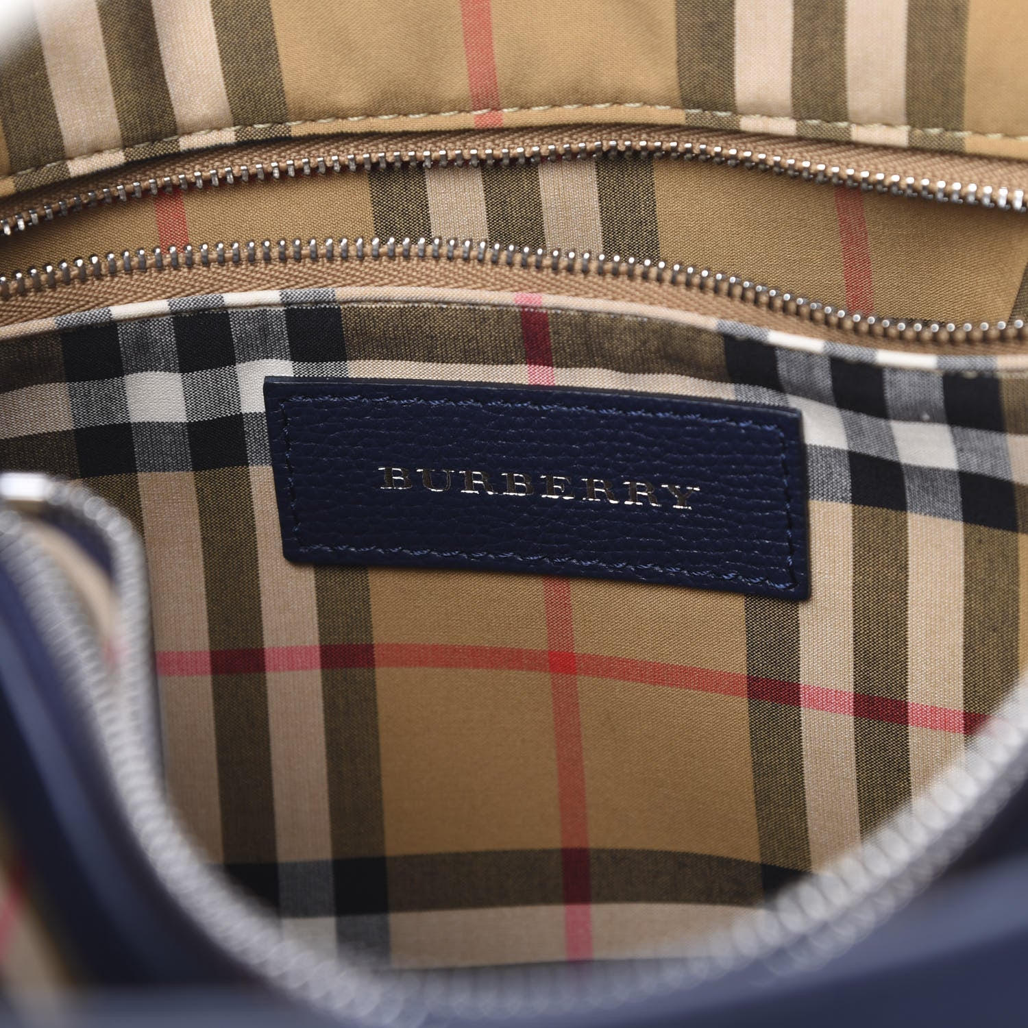 Burberry Derby Calfskin House Check Medium Bi-Color Banner Tote Regency Blue White 5 of 10
