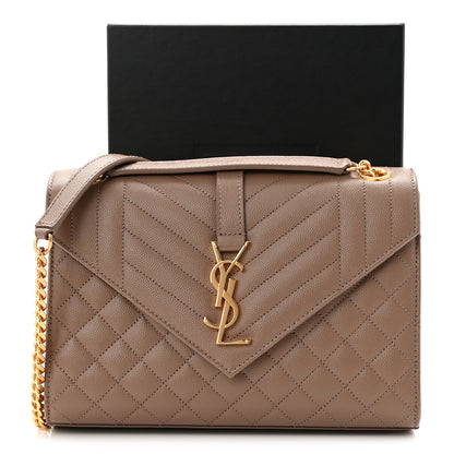 Saint Laurent Grain De Poudre Textured Mixed Matelasse Triquilt Medium Monogram Satchel Taupe 11 of 11