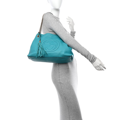 Gucci Pebbled Calfskin Medium Soho Chain Shoulder Bag Teal 2 of 12