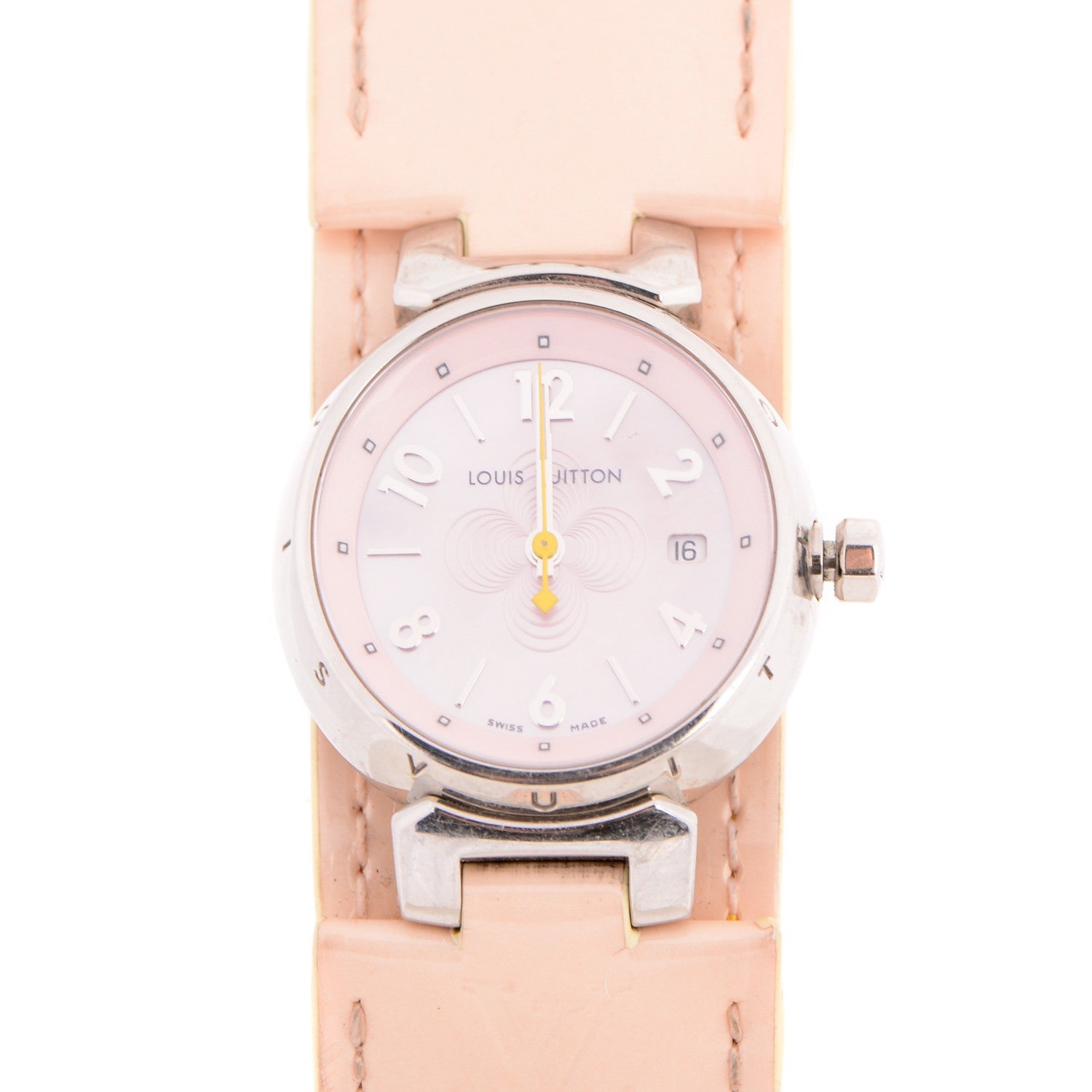 Louis Vuitton Stainless Steel Vernis Pink Mother of Pearl 28mm Tambour Quartz Watch 1 of 8