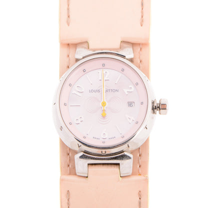 Louis Vuitton Stainless Steel Vernis Pink Mother of Pearl 28mm Tambour Quartz Watch 1 of 8