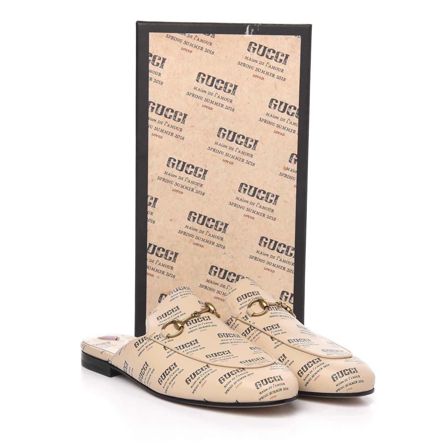 Gucci Calfskin Stamp Print Womens Princetown Slippers 37 Soy Black 9 of 9