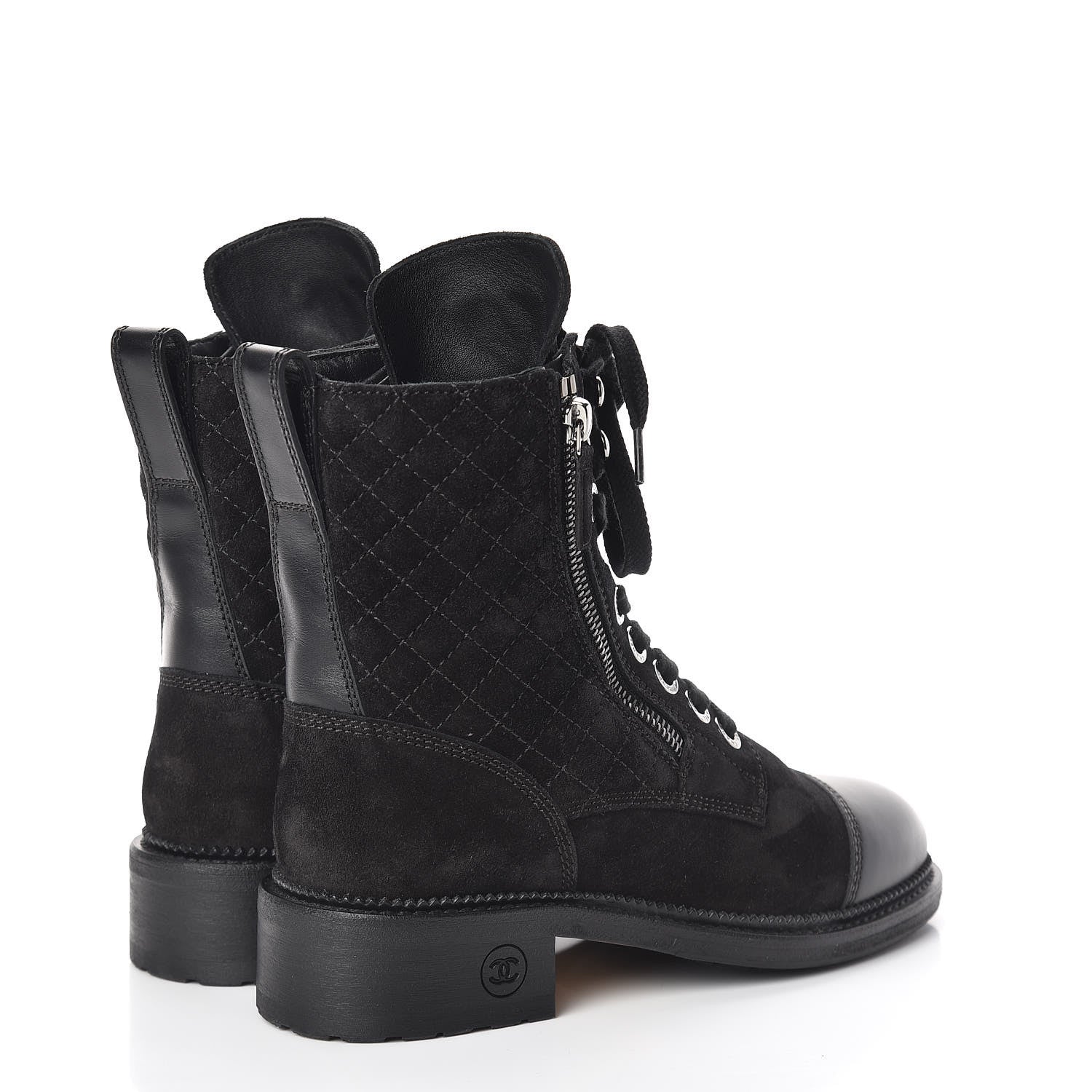 Chanel Suede Calfskin Quilted Lace Up Boots 36 Black 4 of 8