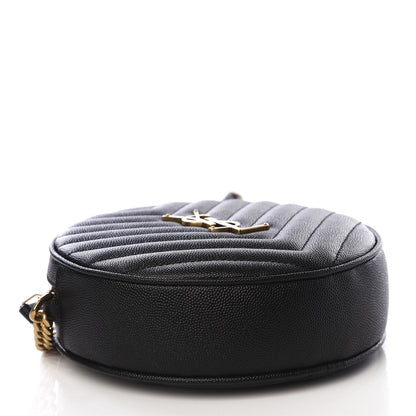 Saint Laurent Grain De Poudre Matelasse Chevron Quilted Round Vinyle Camera Bag Black 3 of 8