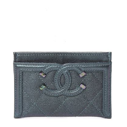 Chanel Iridescent Caviar Quilted Filigree Card Holder Dark Turquoise 1 of 8