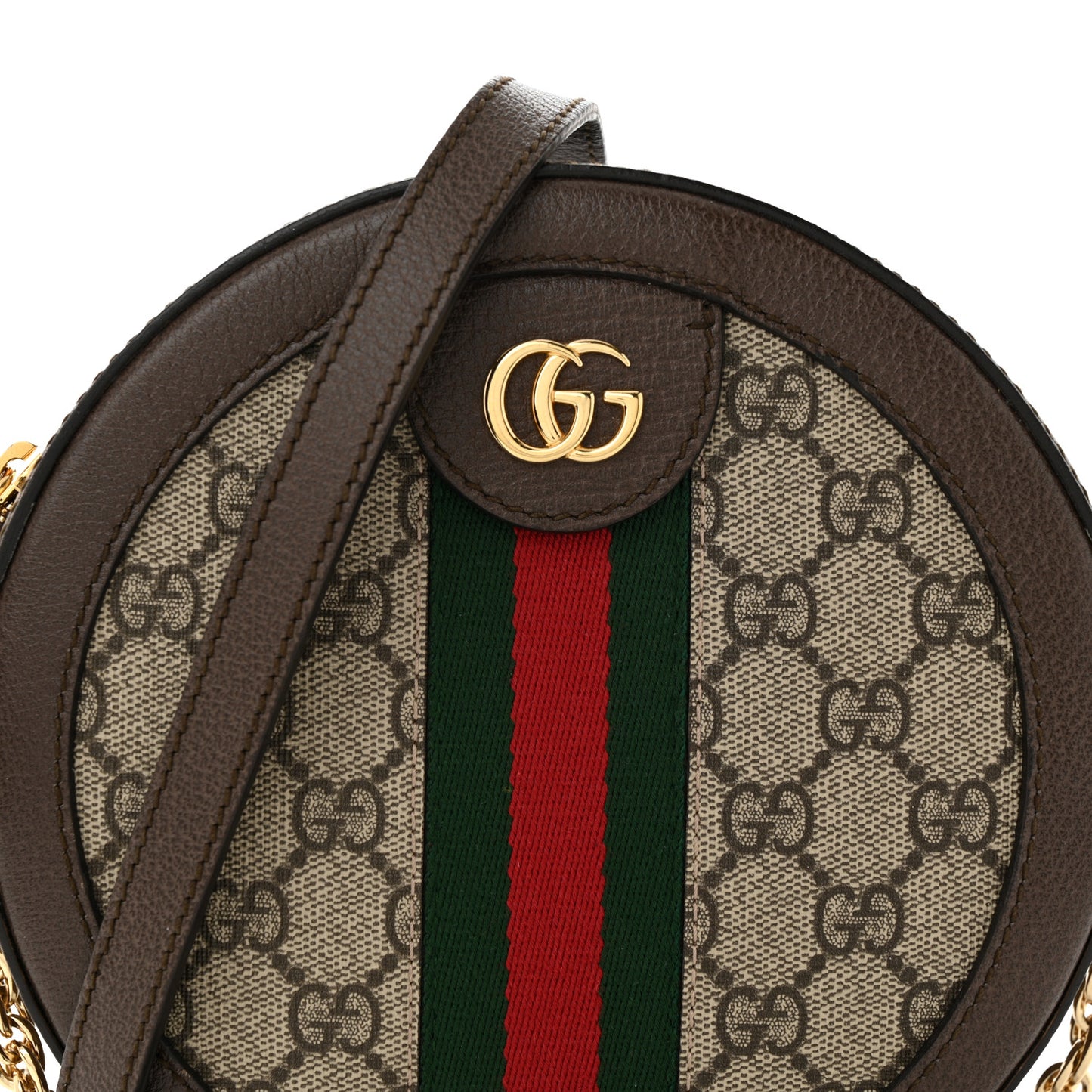GG Supreme Monogram Web Mini Ophidia Round Shoulder Bag Brown