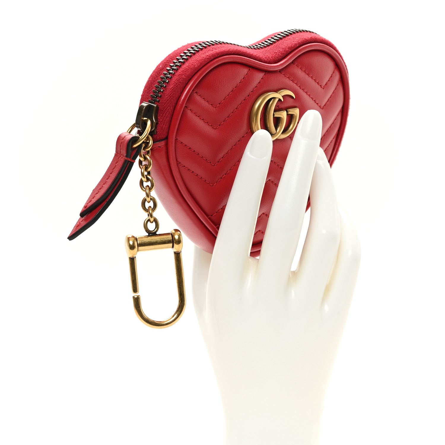 Gucci Calfskin Matelasse Chevron GG Marmont Heart Coin Purse Romantic Cerise 2 of 7