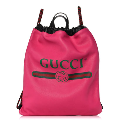 Gucci Grained Calfskin Logo Drawstring Backpack Box Pink Green Black 3 of 12