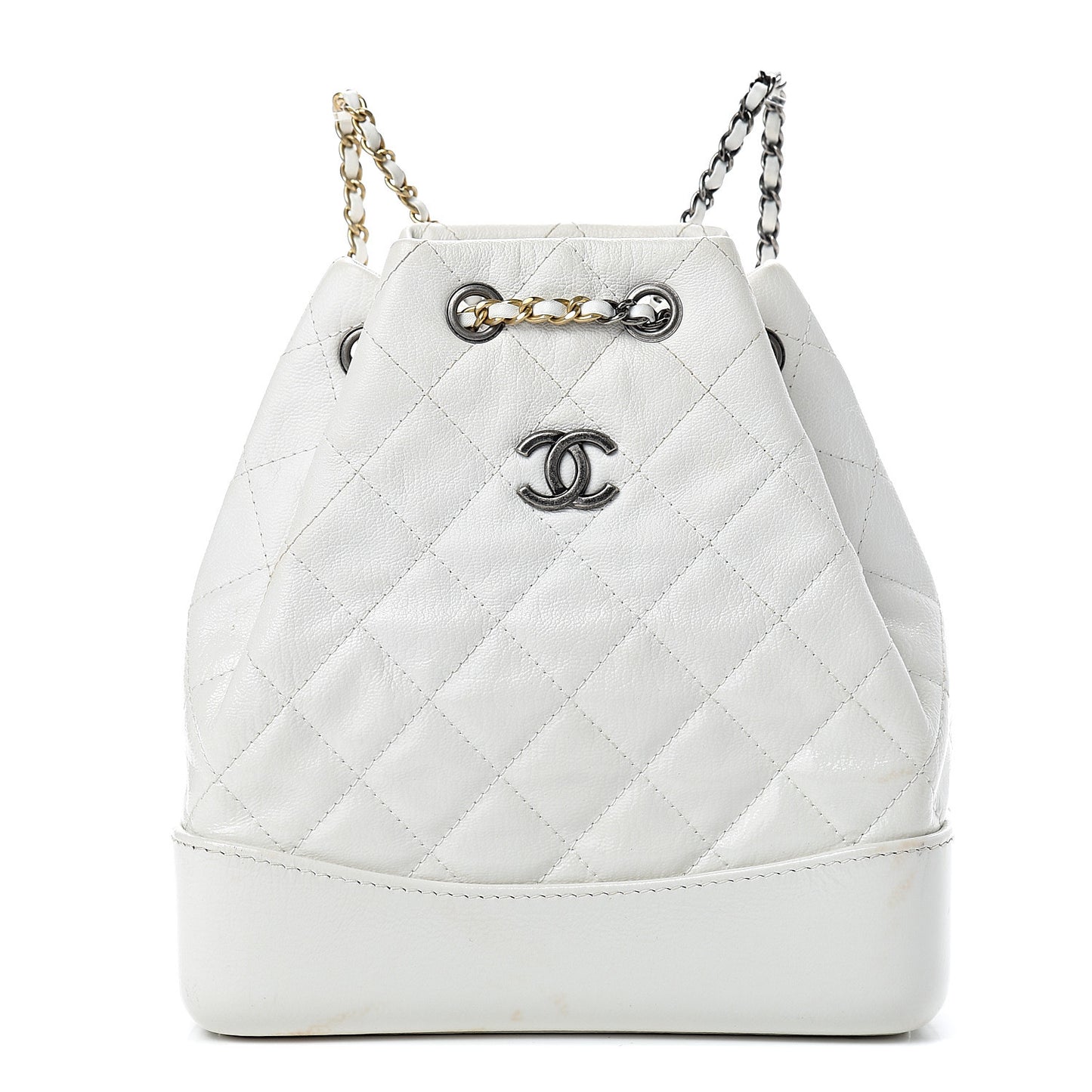 Patent Goatskin Quilted Small Gabrielle Backpack White