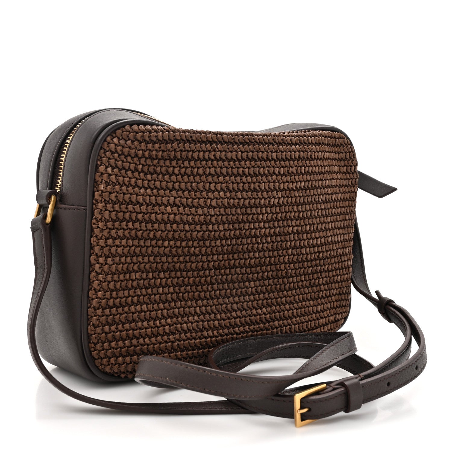 Saint Laurent Raffia Canvas Monogram Lou Camera Bag Dark Chocolate 3 of 13