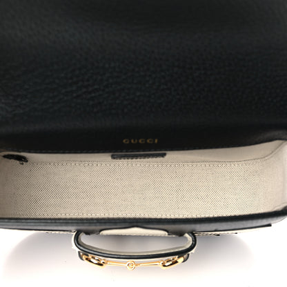 Gucci X ADIDAS Textured Dollar Calfskin Web Trefoil Mini Horsebit 1955 Shoulder Bag Black Off White 5 of 10