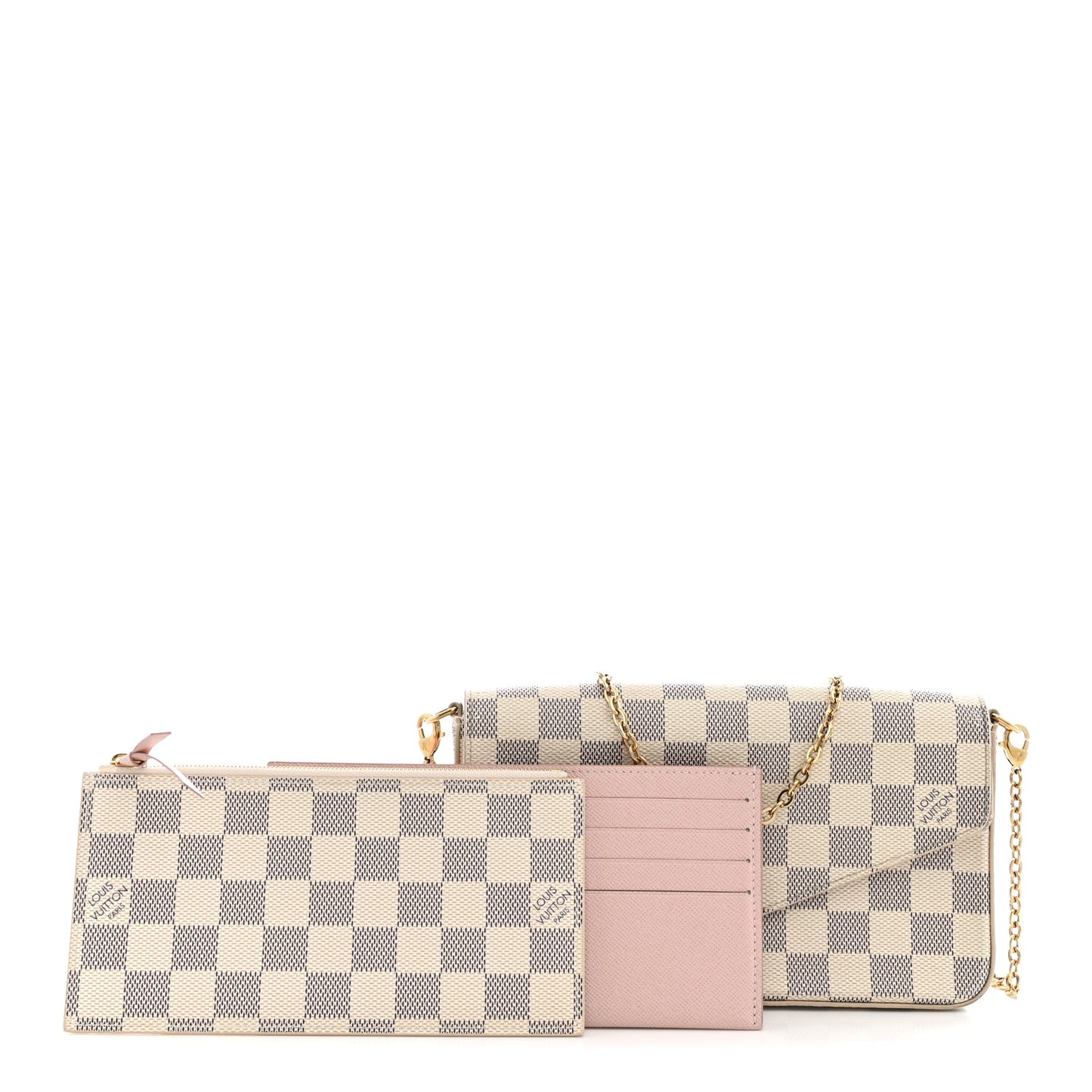 Damier Azur Pochette Felicie Chain Wallet Rose Ballerine