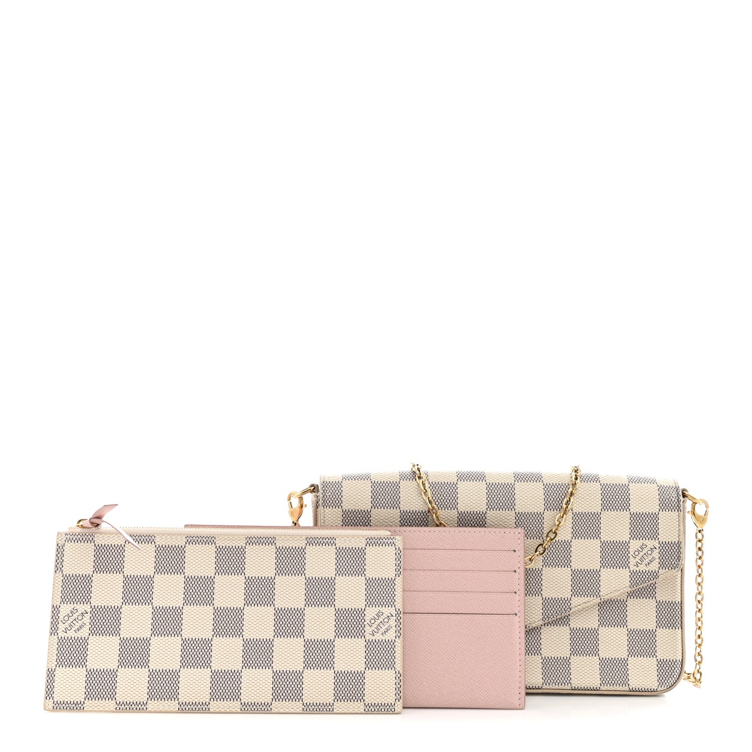 Louis Vuitton Damier Azur Pochette Felicie Chain Wallet Rose Ballerine 3 of 14