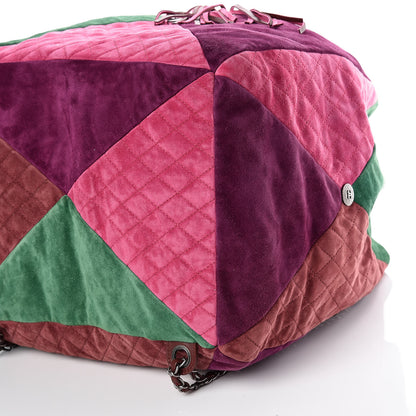 Chanel Suede Quilted Patchwork Drawstring Backpack Green Pink Purple Burgundy 6 of 9