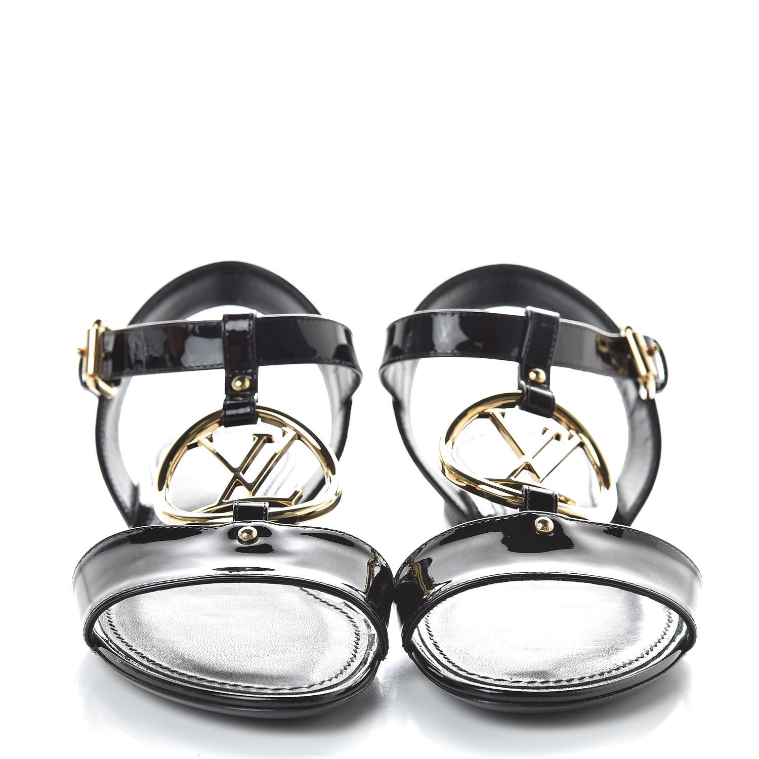 Louis Vuitton Patent Logo Flat Sandals 36.5 Black 2 of 9