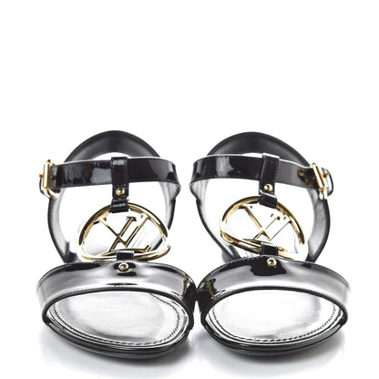 Louis Vuitton Patent Logo Flat Sandals 36.5 Black 2 of 9