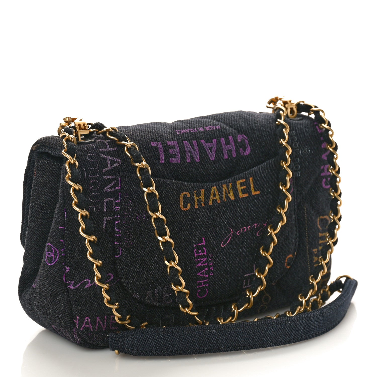 Chanel Denim Quilted Denim Mood Mini Rectangular Flap Black Multicolor 2 of 9