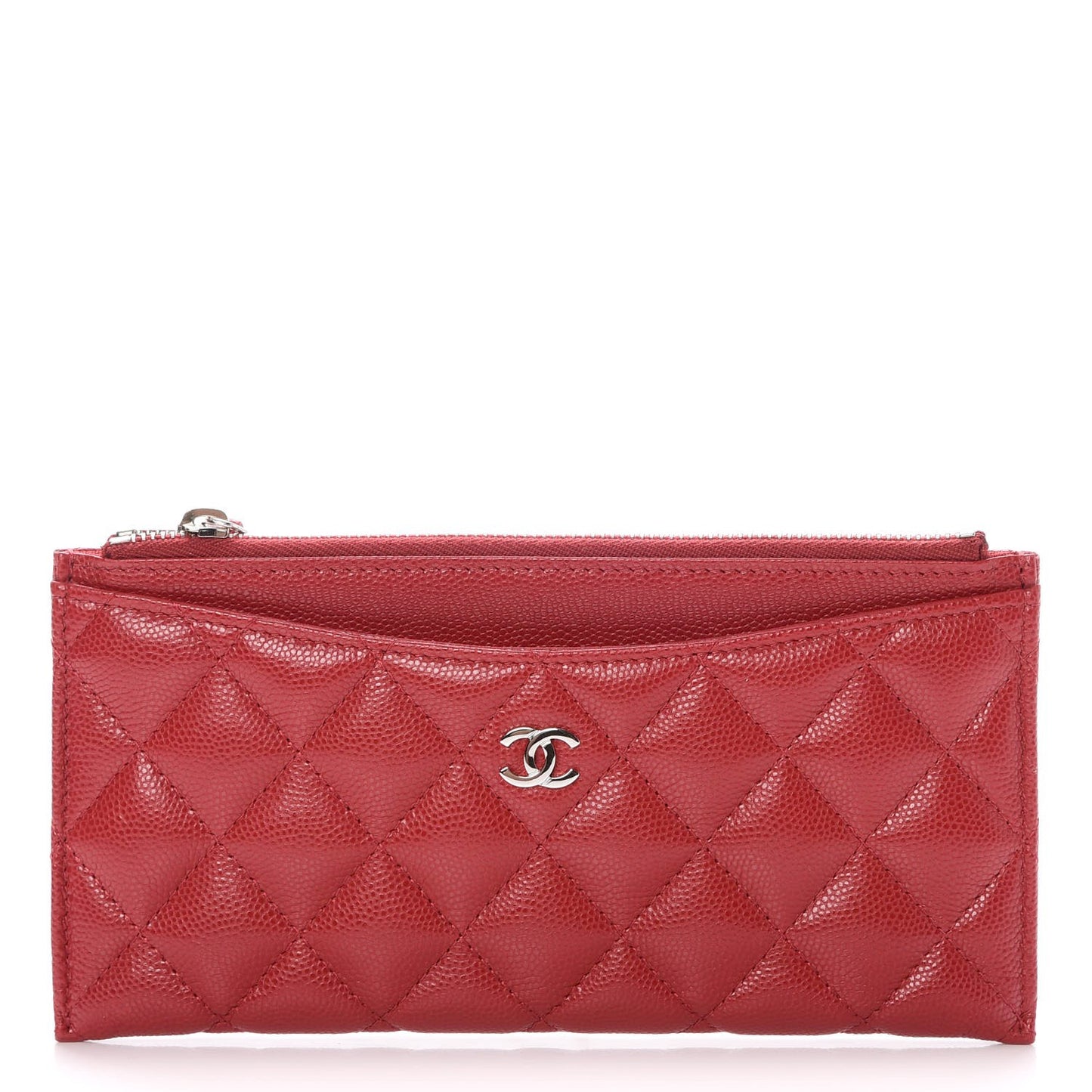 Iridescent Caviar Quilted Classic Zip Pouch Pink