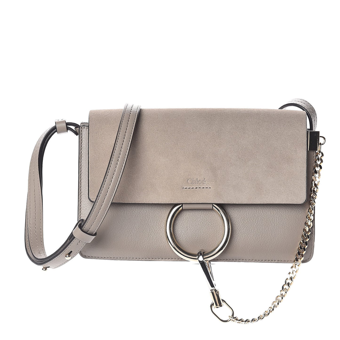 Suede Calfskin Small Faye Shoulder Bag Motty Grey
