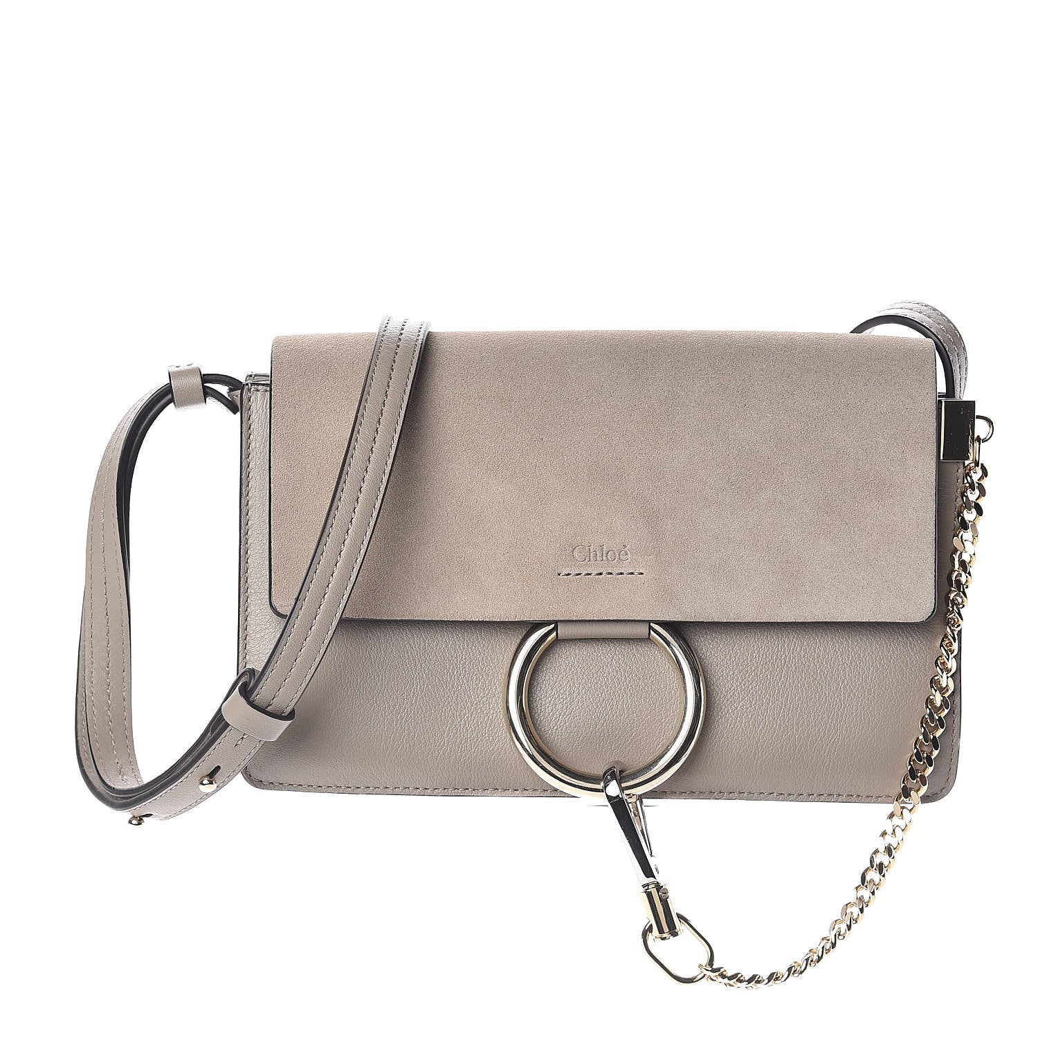 Chloe Suede Calfskin Small Faye Shoulder Bag Motty Grey 1 of 8