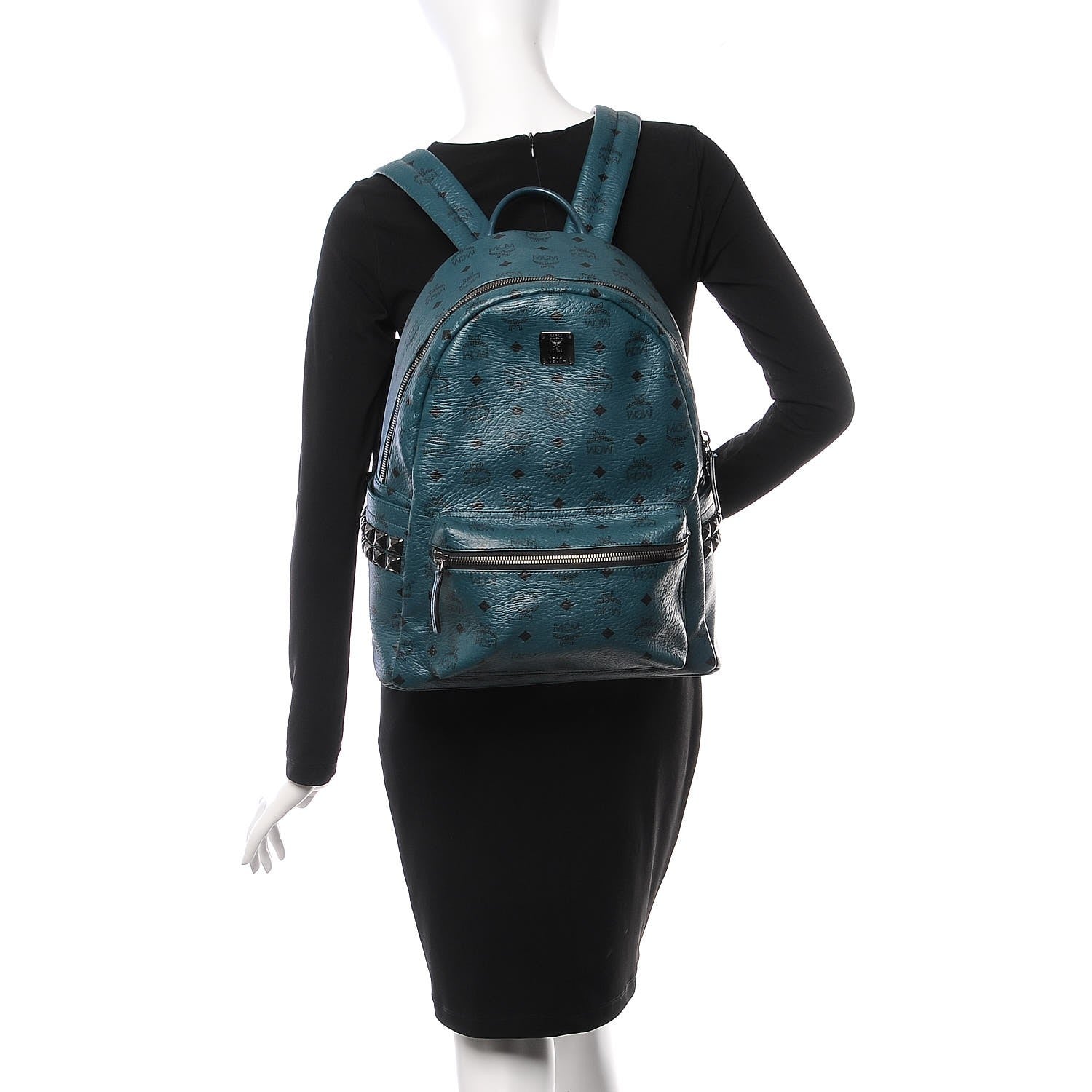 MCM Visetos Medium Side Studs Stark Backpack Teal 2 of 9