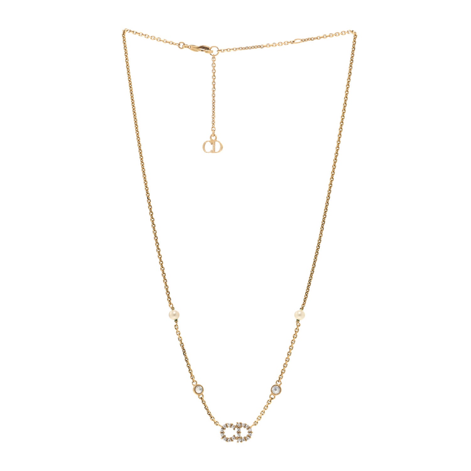 Christian Dior Metal Crystal Pearl Clair D Lune Necklace Gold 3 of 5