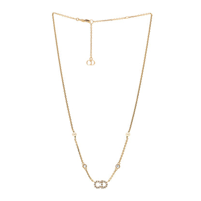 Christian Dior Metal Crystal Pearl Clair D Lune Necklace Gold 3 of 5