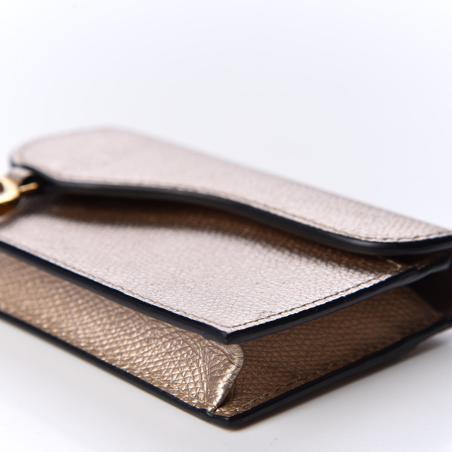 Metallic Grained Calfskin Saddle Card Holder Gold